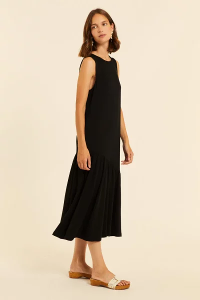 Vestido negro largo volante Pepaloves