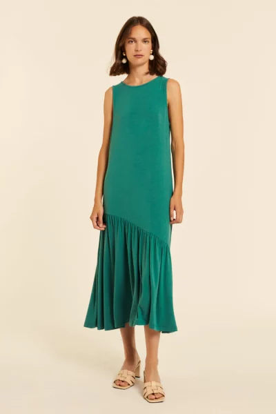 Vestido verde largo volante Pepaloves