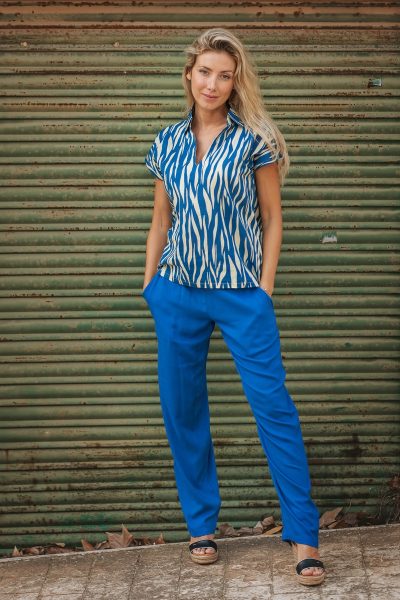 Pantalón azúl océano rayon